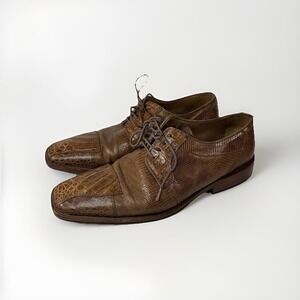 Mens David Eden Lexington Brown Taupe Crocodile & Lizard Oxford Dress Shoes 9.5